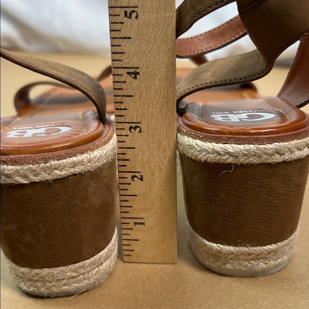 Gianni Bini espadrille brown leather ankle strap open toe platform sandals 8.5 - Picture 8 of 9